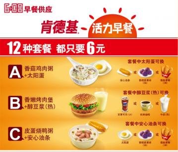 肯德基早餐菜单套餐价格表...