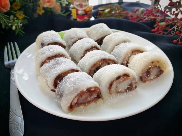 冬天早餐吃【糯米豆沙卷】，清香低脂，营养美味1