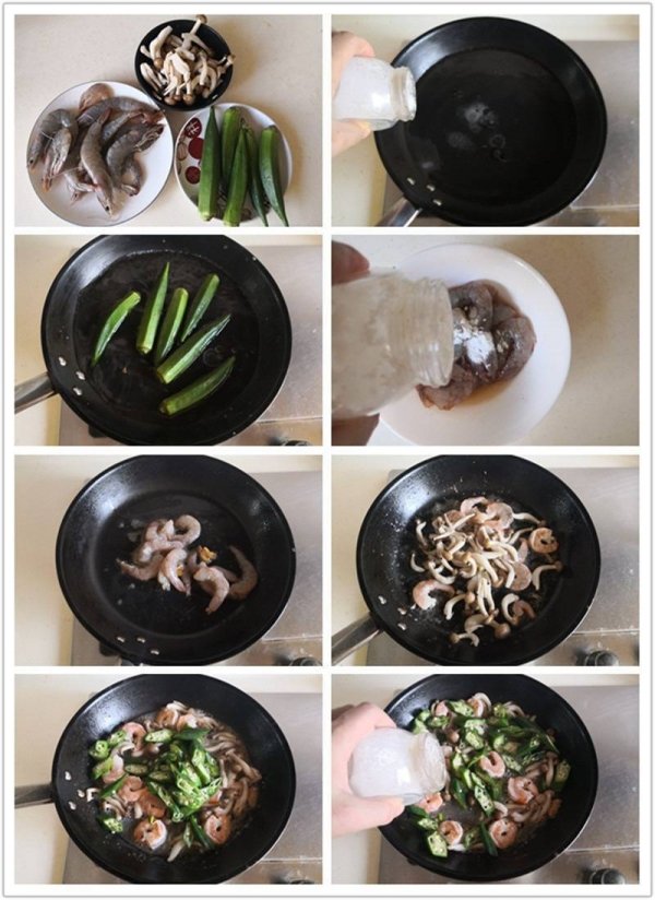 秋燥吃什么食物比较好-秋葵平菇炒虾仁的做法2
